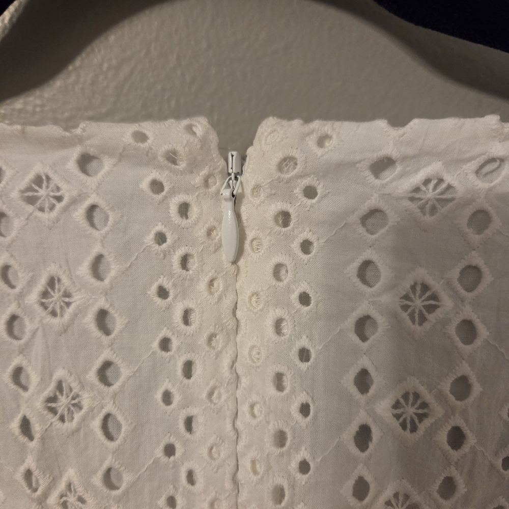 J. Crew Womens White Lace Teird Eyelet Midi Dress SZ 4 Coastal Preppy NWT - Picture 7 of 8